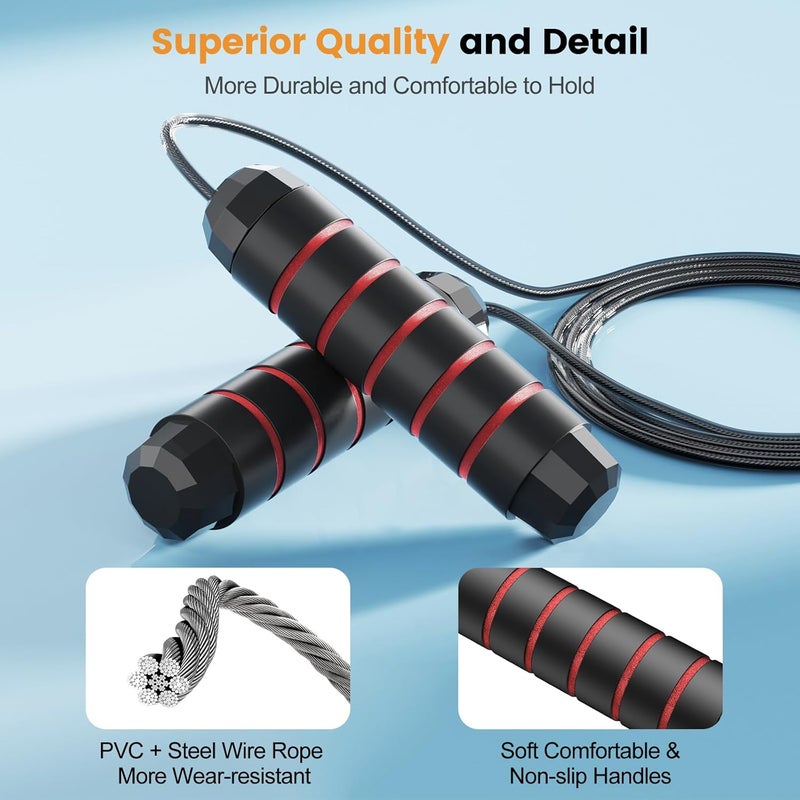 SKIFUL Jump Rope,Tangle-Free Rapid Speed Jump Rope with Ball Bearings for Men,Women and Kids,Adjustable Steel Skipping Rope with Ergonomic Foam Handles,A Ideal Equipment and Accessories for Workout,Fitness,Exercise,Home Gym,Slim Body - Image 4